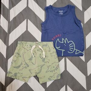 Carter's size 18 months blue Dinosaur Tank and green Shorts Set